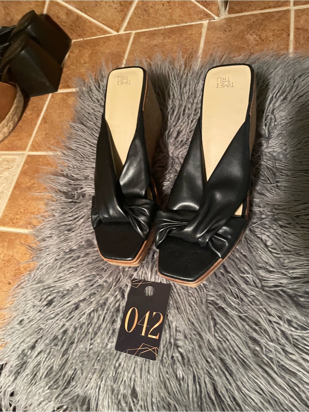 Time and Tru Black Knotted Slide Wedge Mules